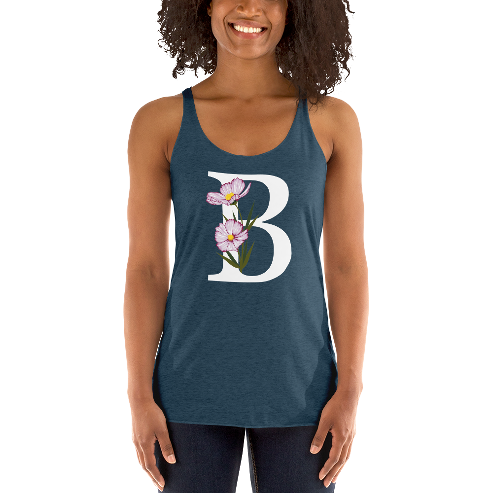 Flawless Edge Racerback Tank with Minimalist Initial 'B' with Flowers motif