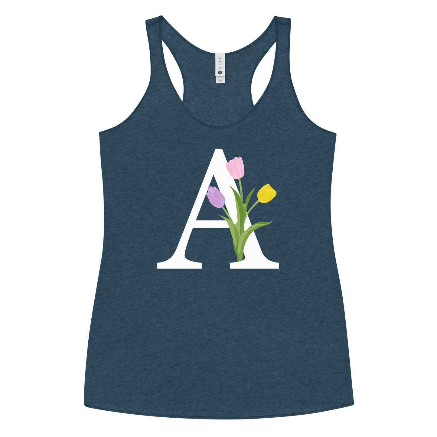 Flawless Edge Racerback Tank with Minimalist Initial 'A' with Tulips motif