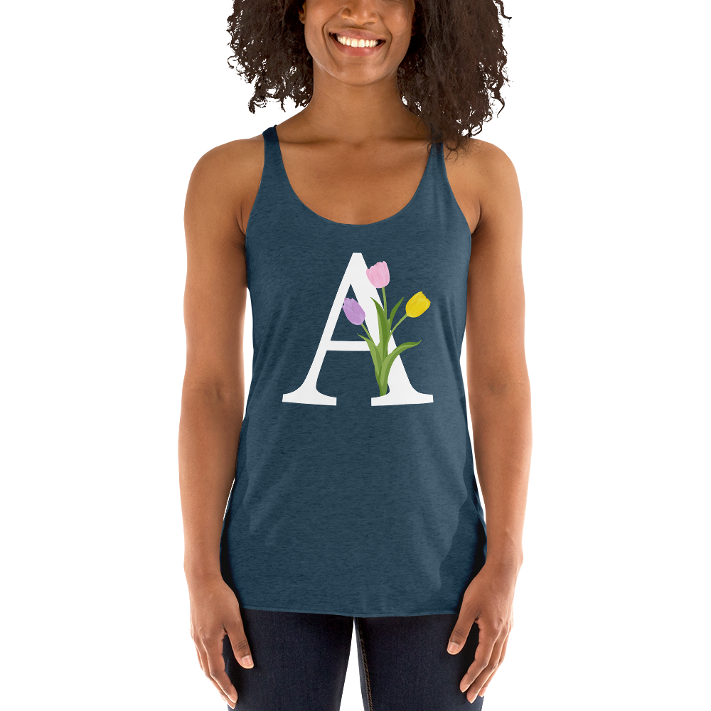 Flawless Edge Racerback Tank with Minimalist Initial 'A' with Tulips motif