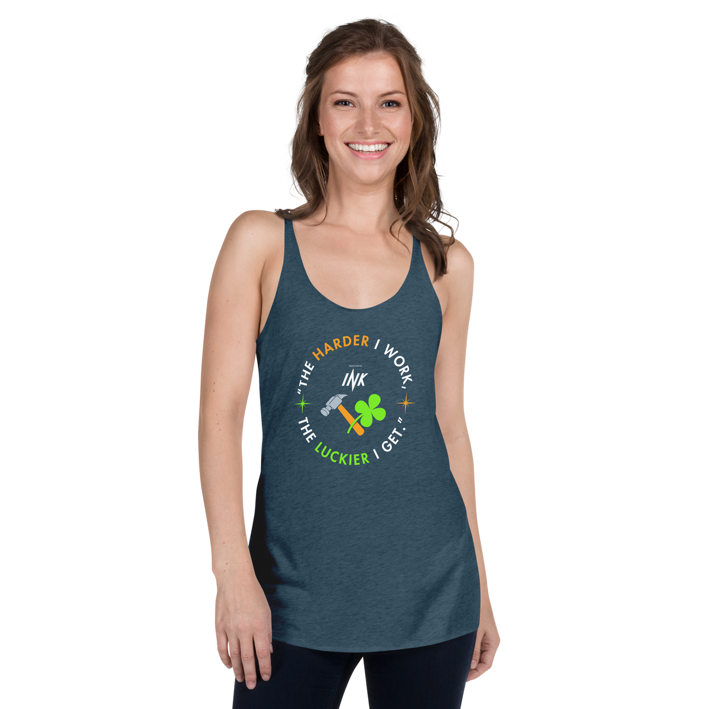 Flawless Edge Racerback Tank Top with Iconic “Lucky Worker” motif