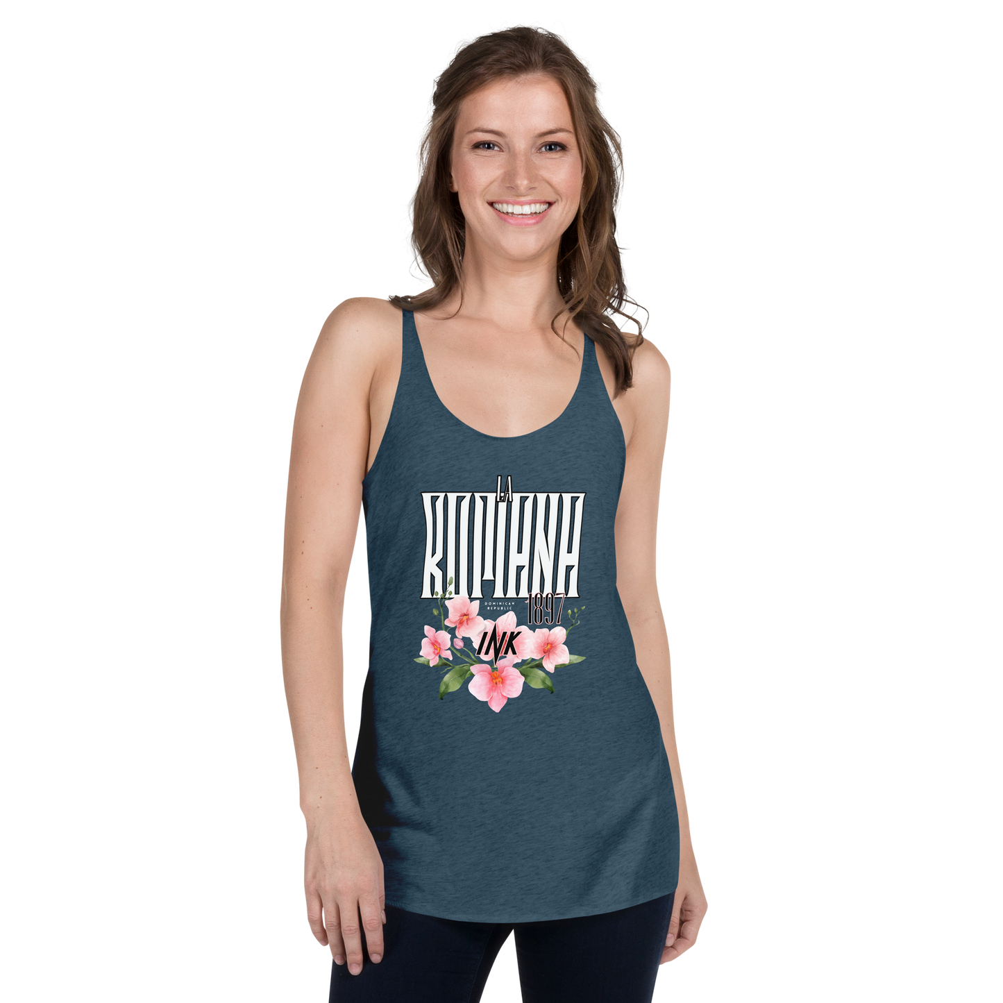 Flawless Edge Racerback Tank Top with “La Romana, 1897” motif