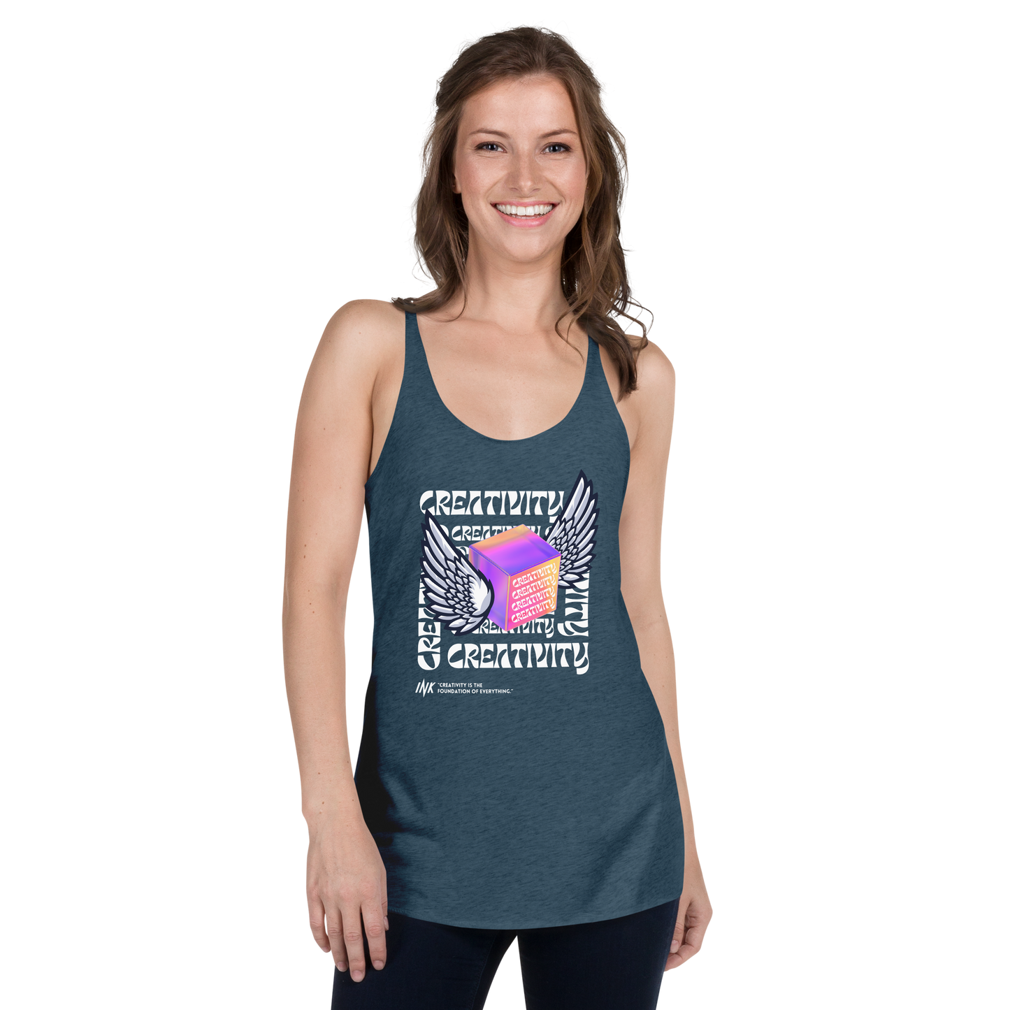 Flawless Edge Racerback Tank Top with Iconic "Cube of Creativity" print