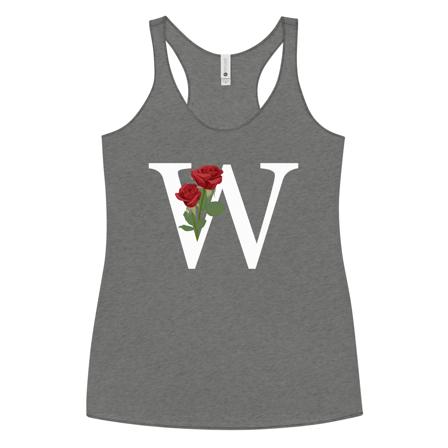 Flawless Edge Racerback Tank with Minimalist Initial 'W' with Roses motif