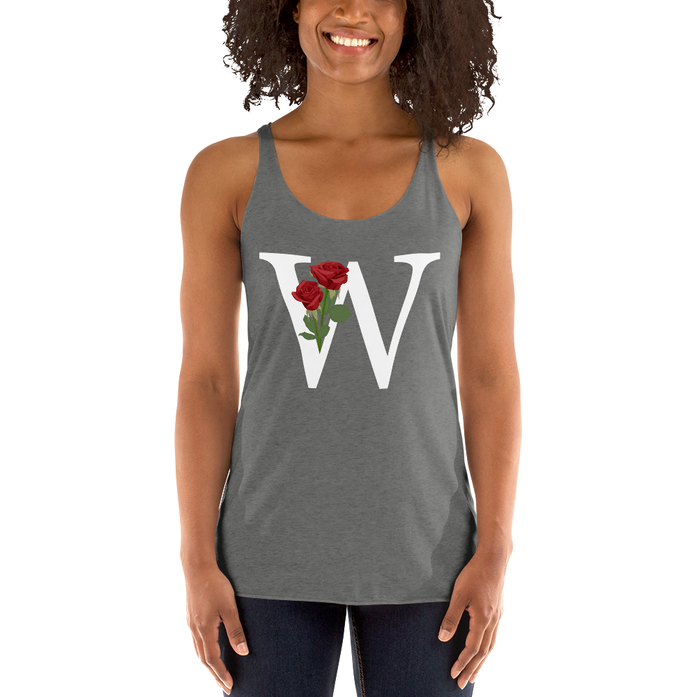 Flawless Edge Racerback Tank with Minimalist Initial 'W' with Roses motif