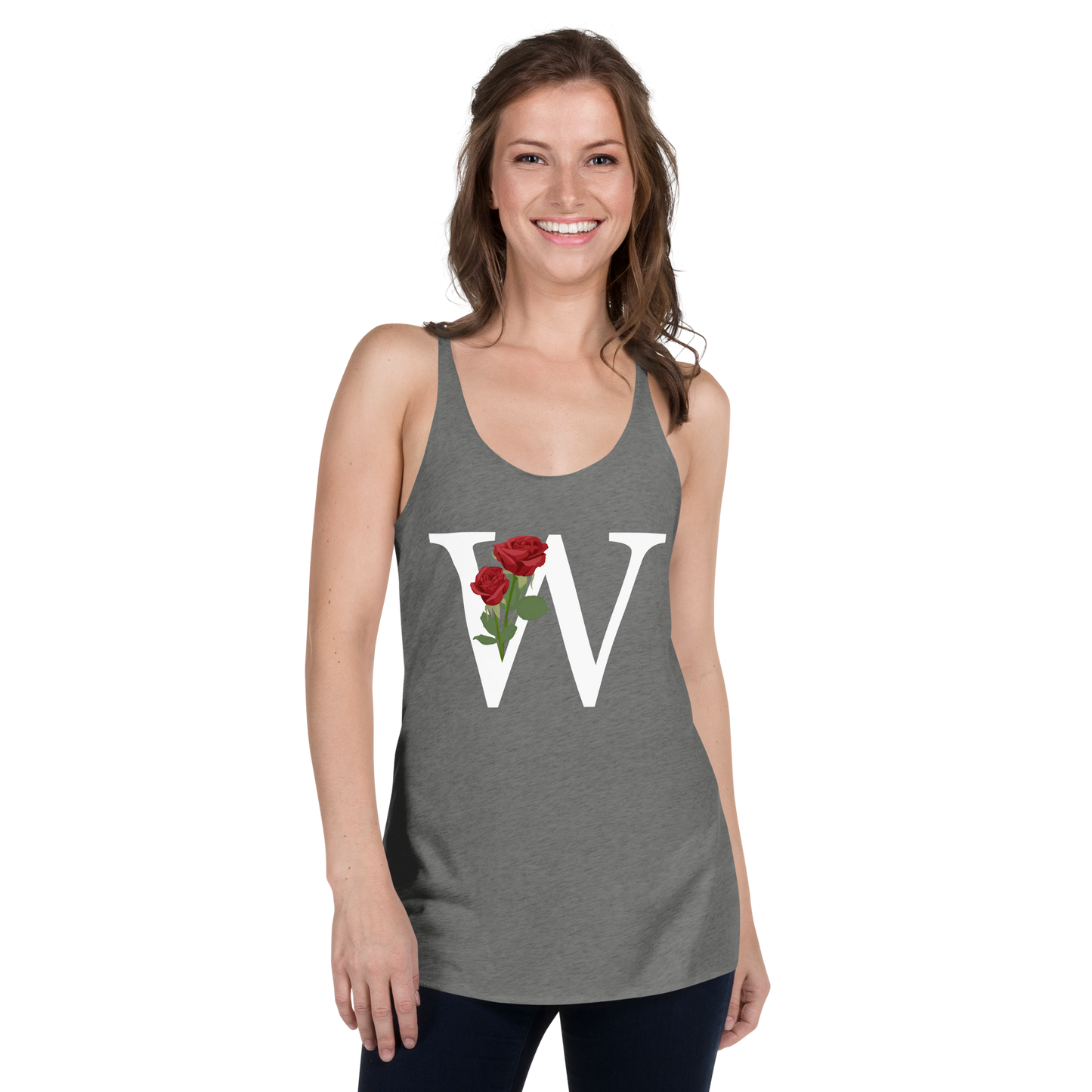 Flawless Edge Racerback Tank with Minimalist Initial 'W' with Roses motif