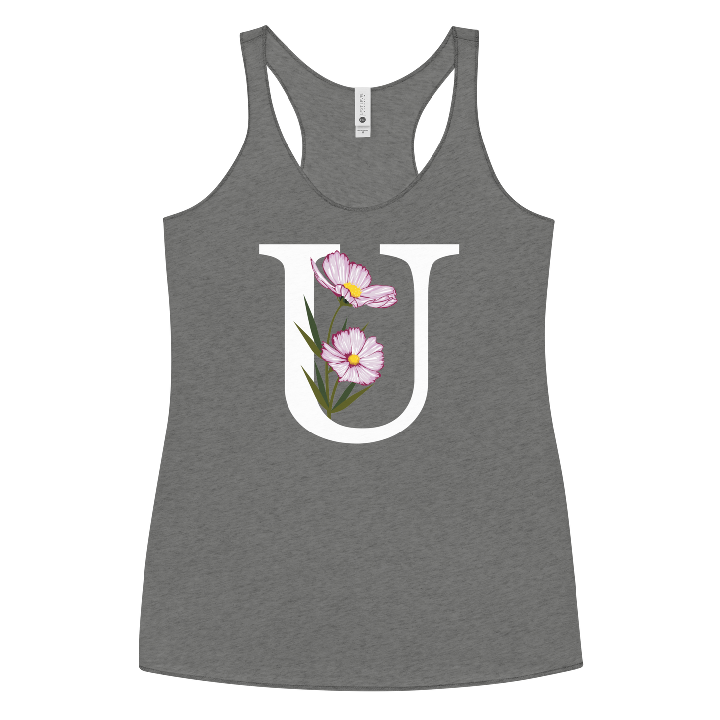 Flawless Edge Racerback Tank with Minimalist Initial 'U' with Flowers motif