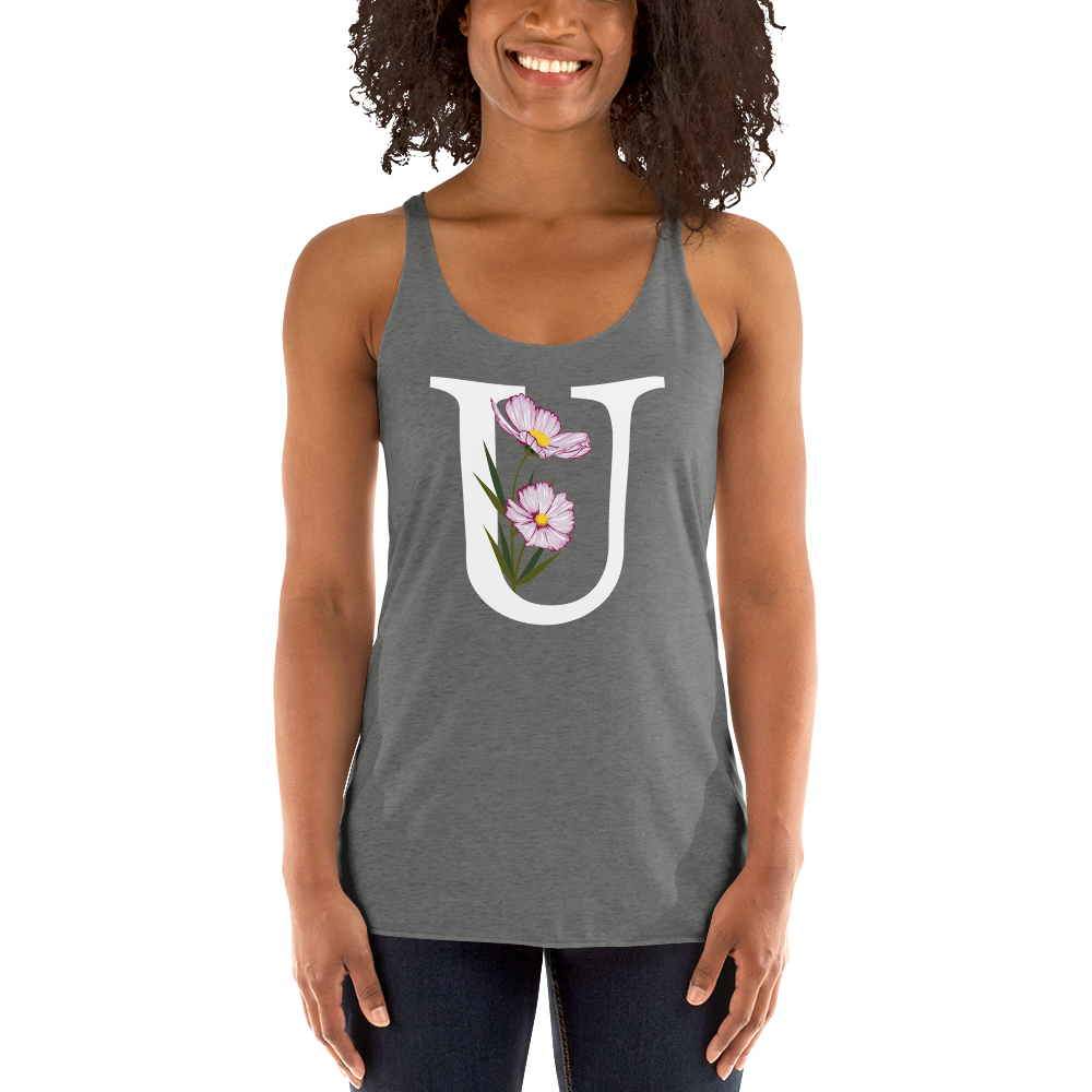 Flawless Edge Racerback Tank with Minimalist Initial 'U' with Flowers motif