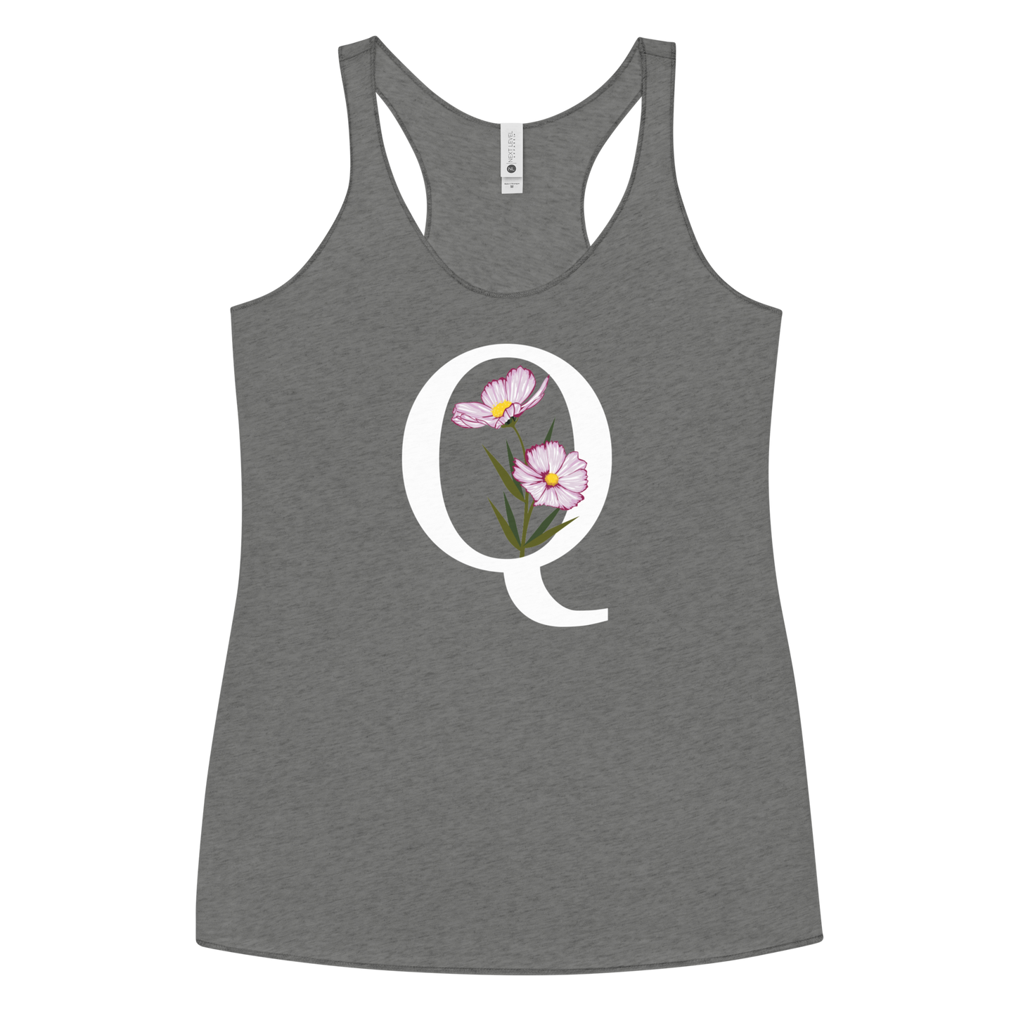 Flawless Edge Racerback Tank with Minimalist Initial 'Q' with Flowers motif