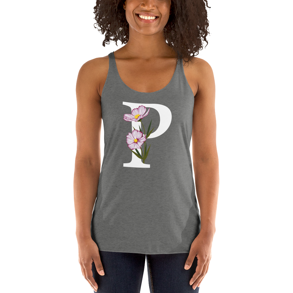 Flawless Edge Racerback Tank with Minimalist Initial 'P' with Flowers motif