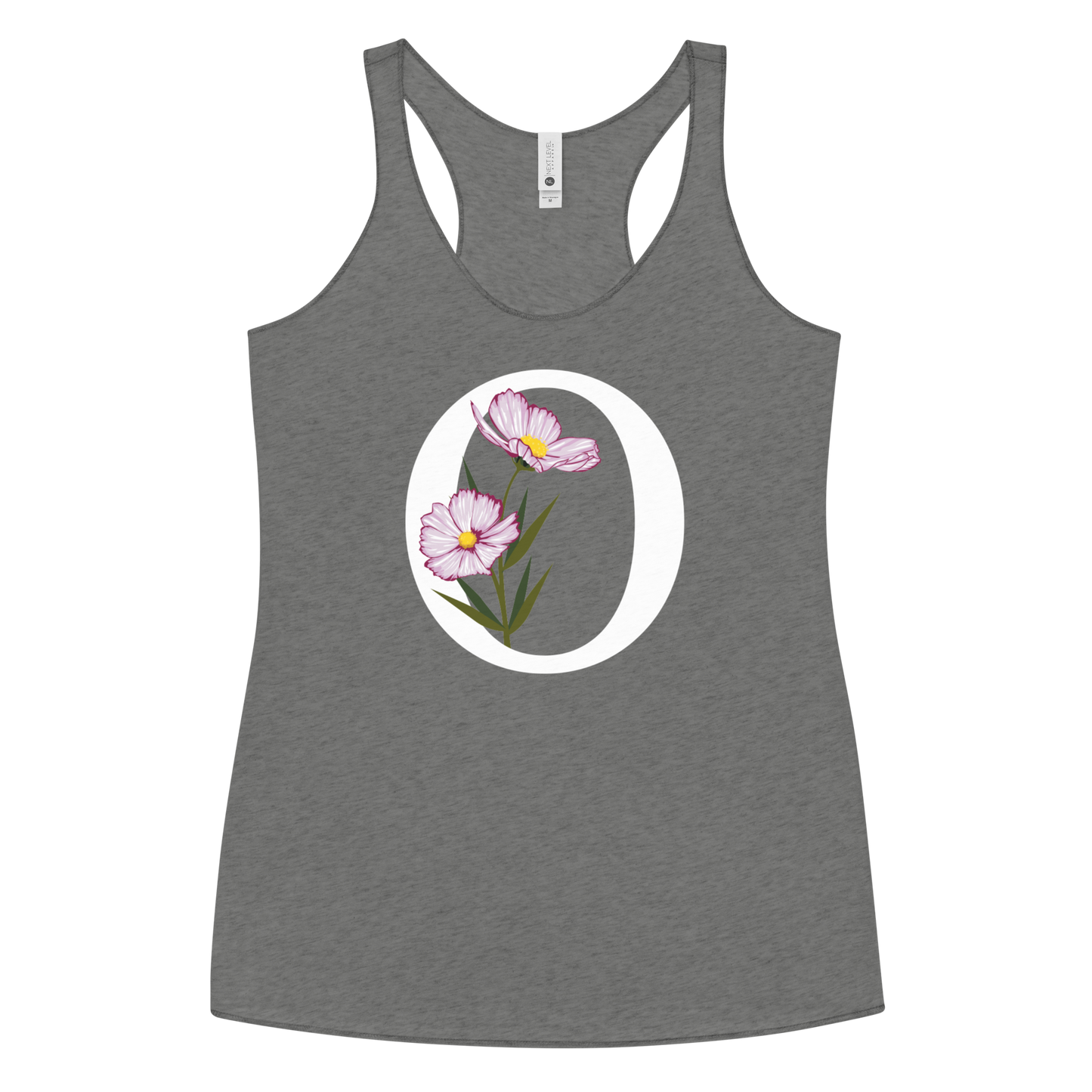 Flawless Edge Racerback Tank with Minimalist Initial 'O' with Flowers motif