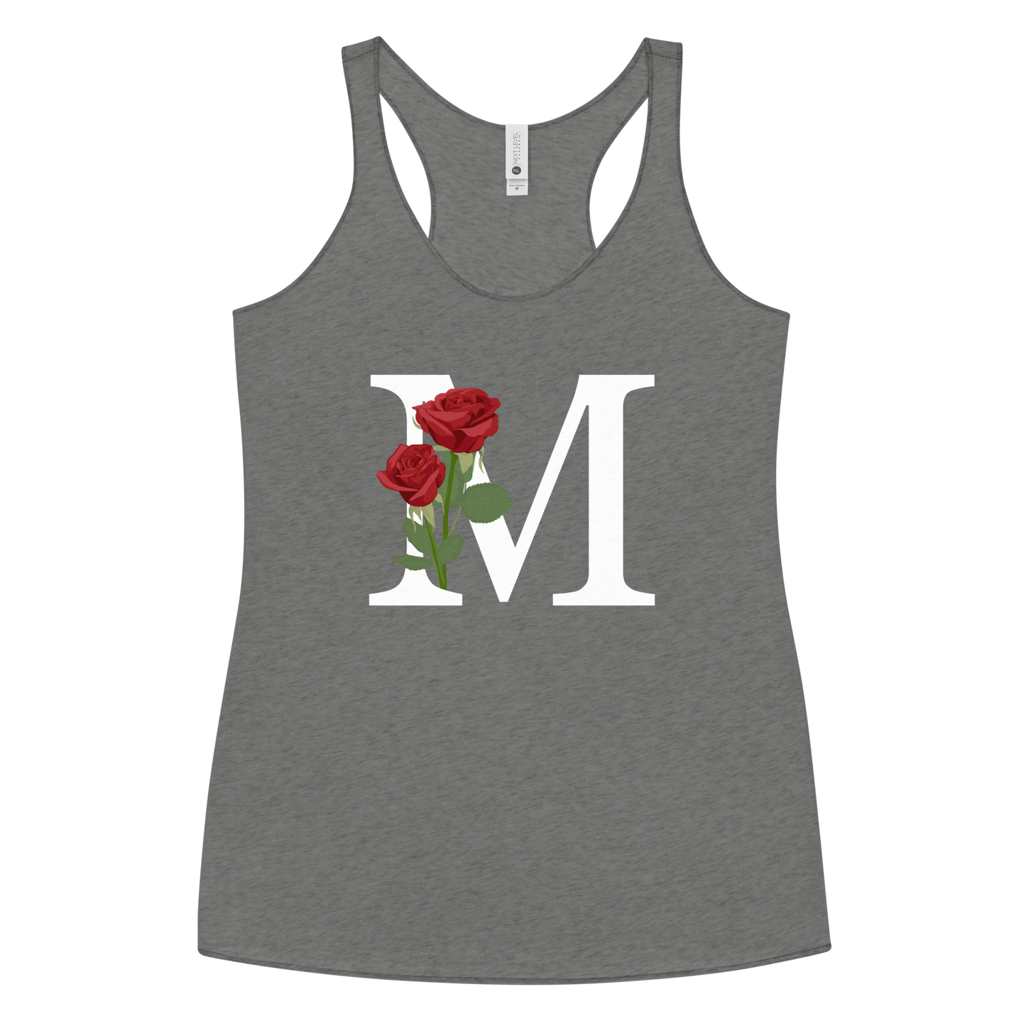 Flawless Edge Racerback Tank with Minimalist Initial 'M' with Roses motif