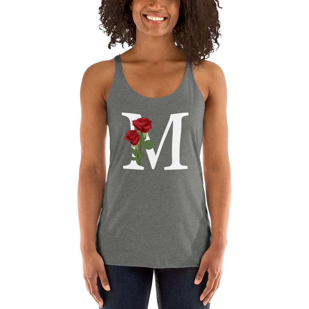 Flawless Edge Racerback Tank with Minimalist Initial 'M' with Roses motif