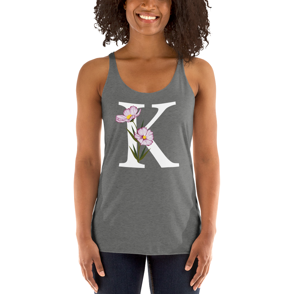 Flawless Edge Racerback Tank with Minimalist Initial 'K' with Flowers motif