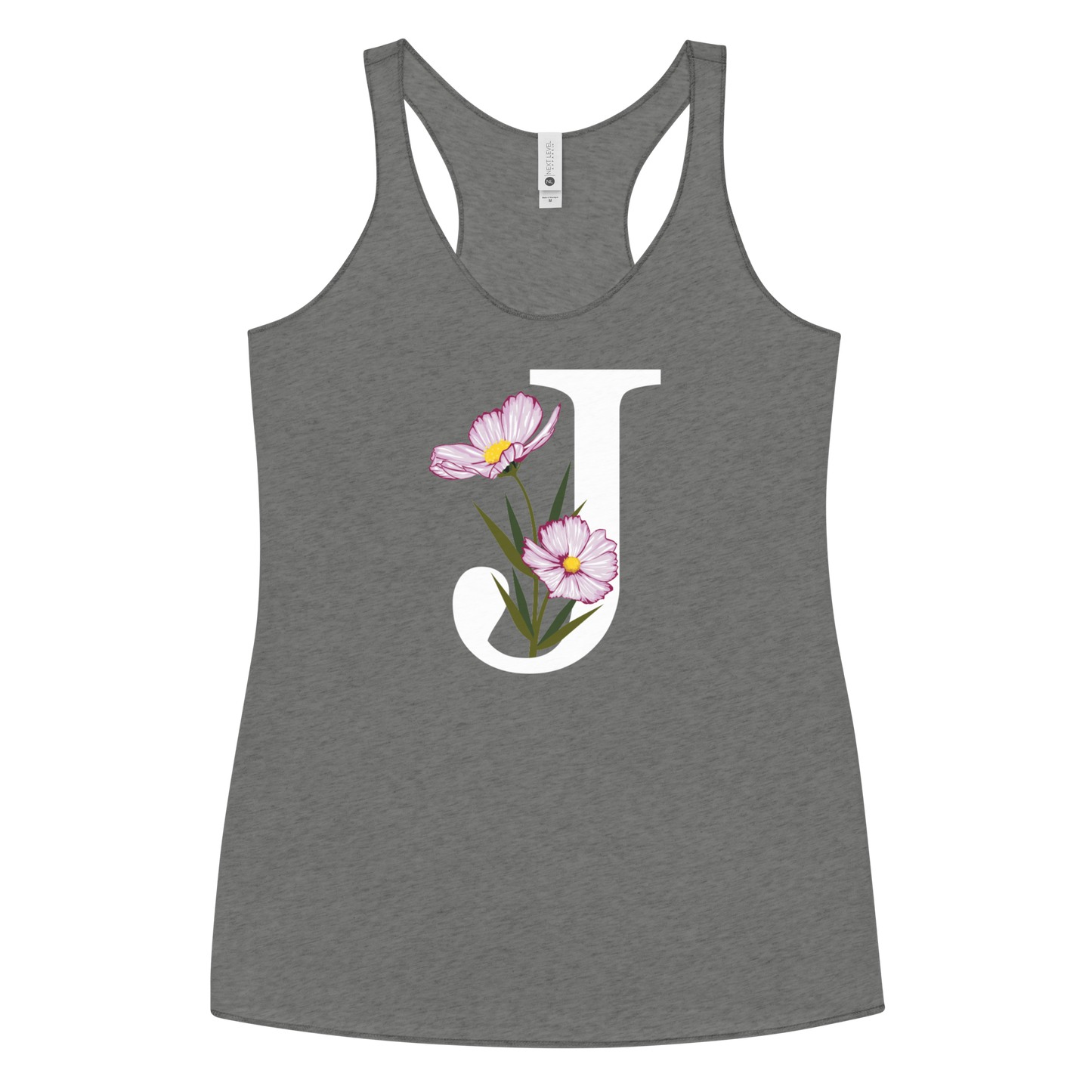 Flawless Edge Racerback Tank with Minimalist Initial 'J' with Flowers motif