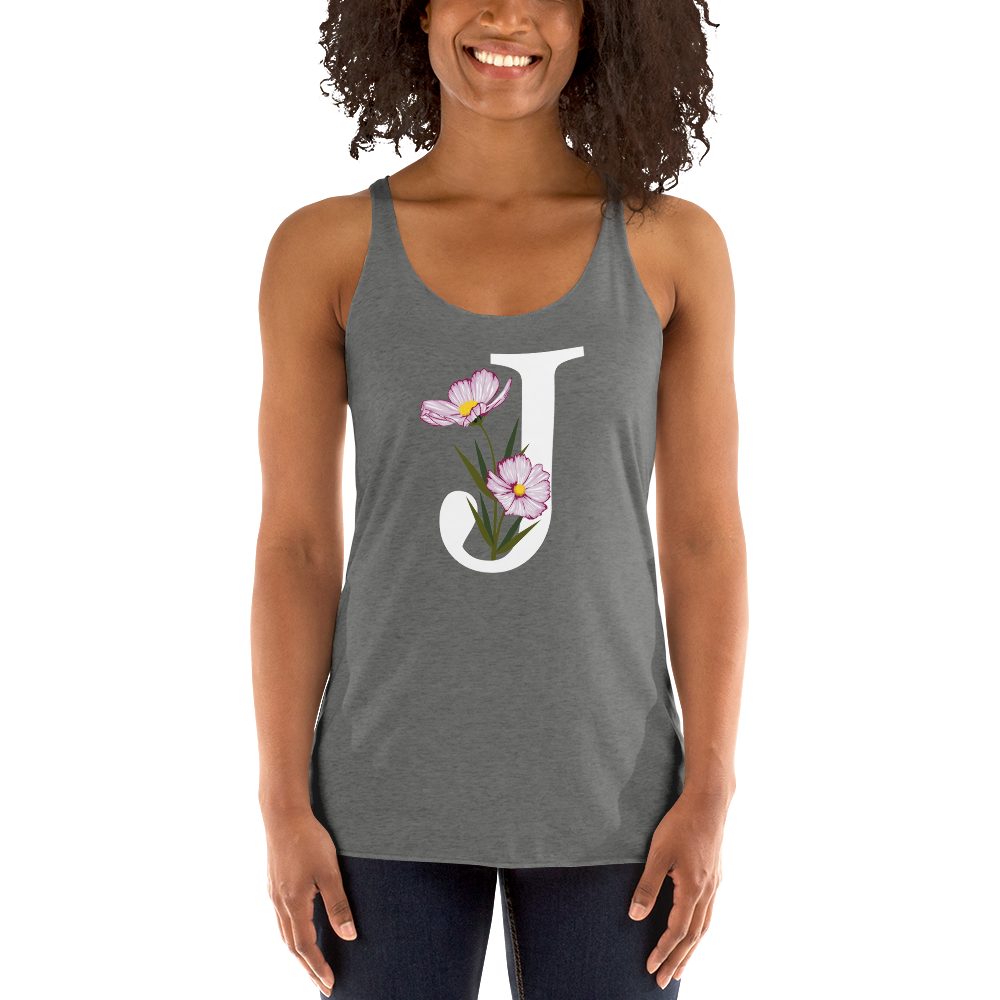 Flawless Edge Racerback Tank with Minimalist Initial 'J' with Flowers motif