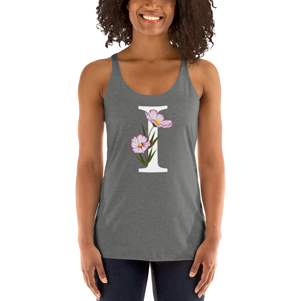 Flawless Edge Racerback Tank with Minimalist Initial 'I' with Flowers motif