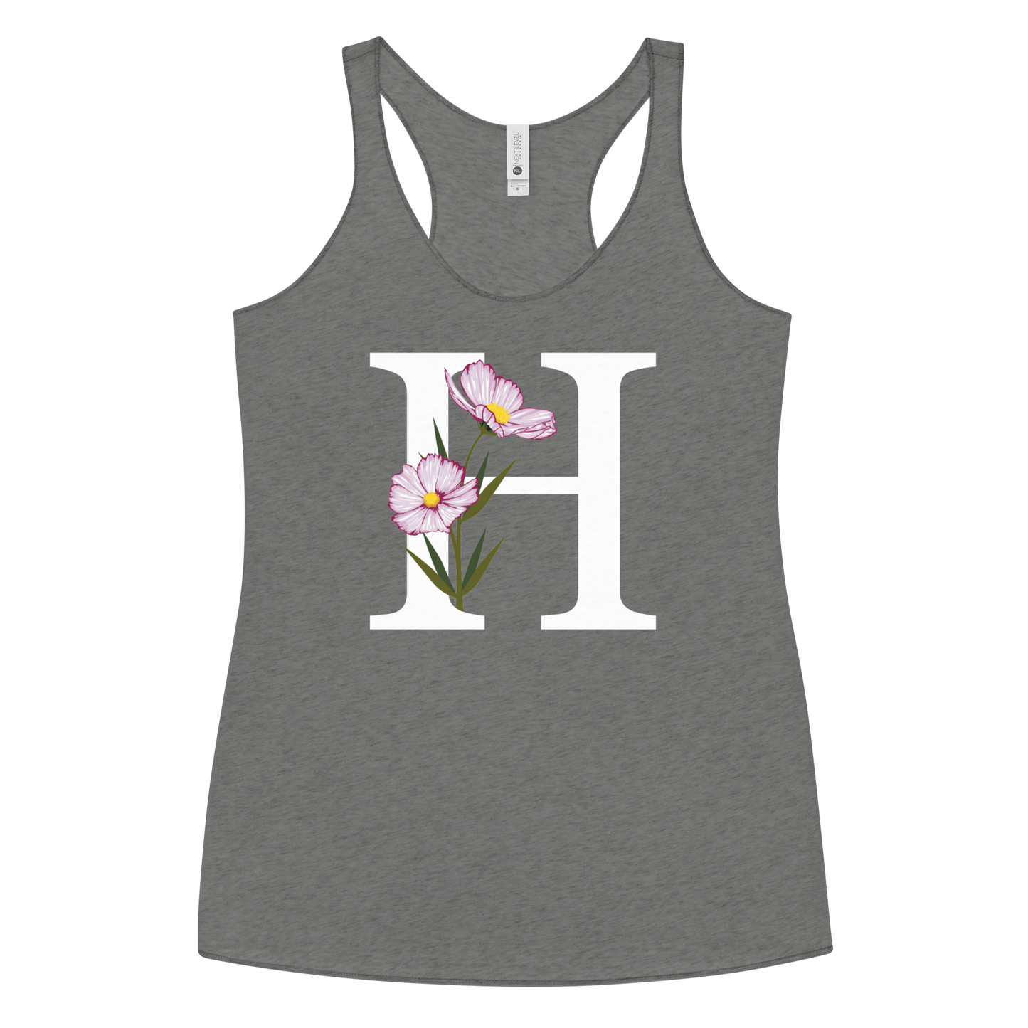 Flawless Edge Racerback Tank with Minimalist Initial 'H' with Flowers motif