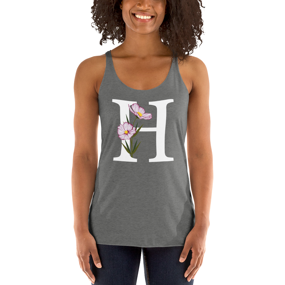 Flawless Edge Racerback Tank with Minimalist Initial 'H' with Flowers motif