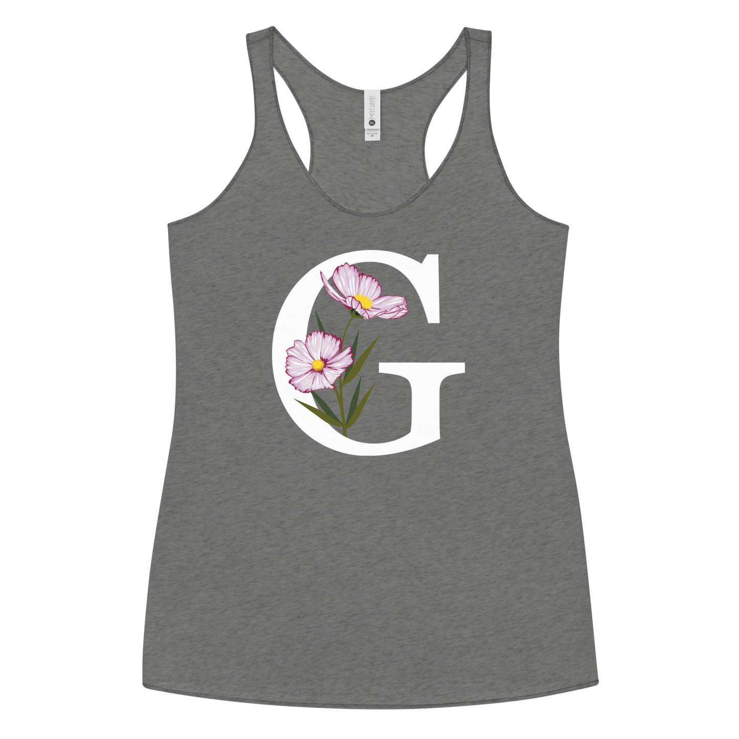 Flawless Edge Racerback Tank with Minimalist Initial 'G' with Flowers motif