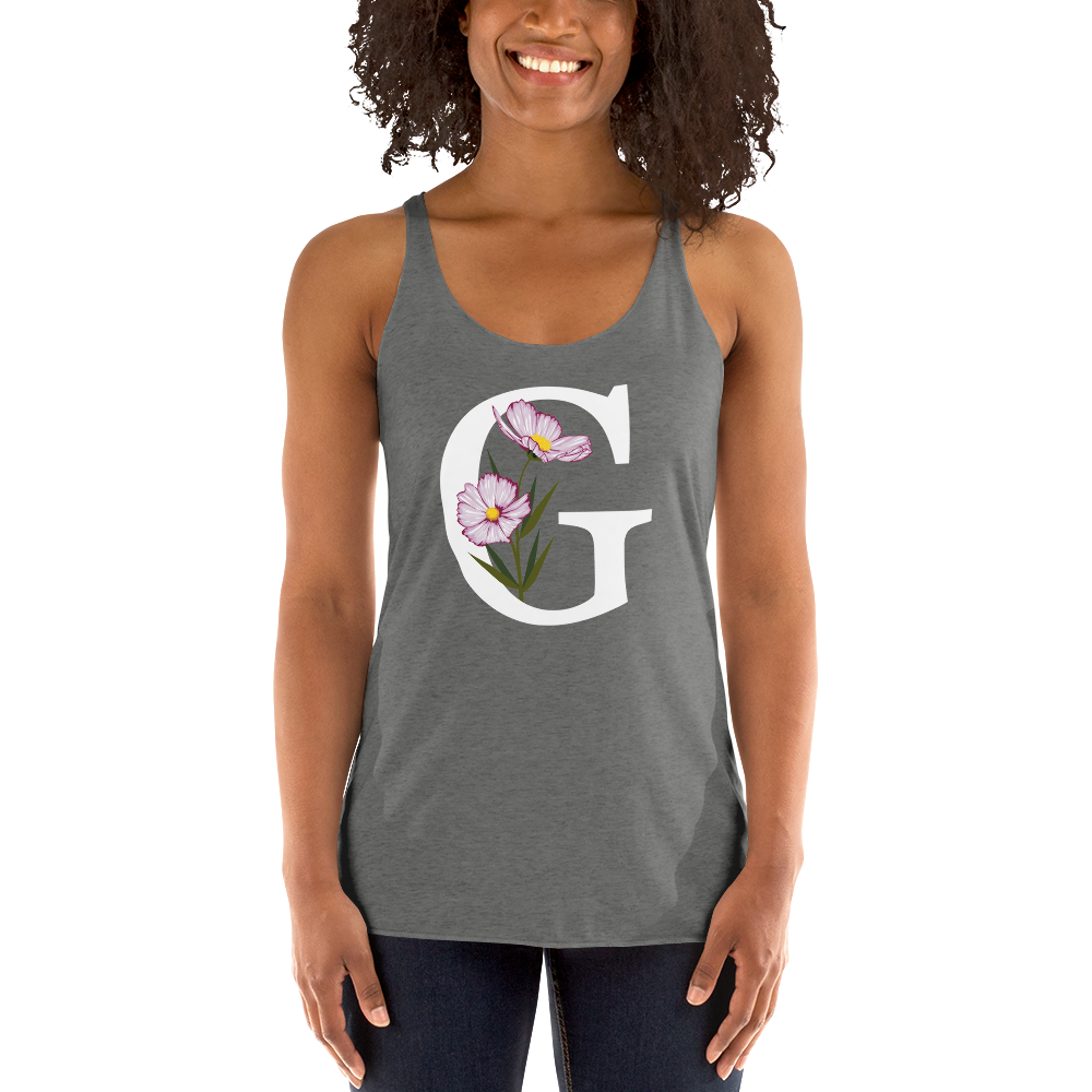 Flawless Edge Racerback Tank with Minimalist Initial 'G' with Flowers motif