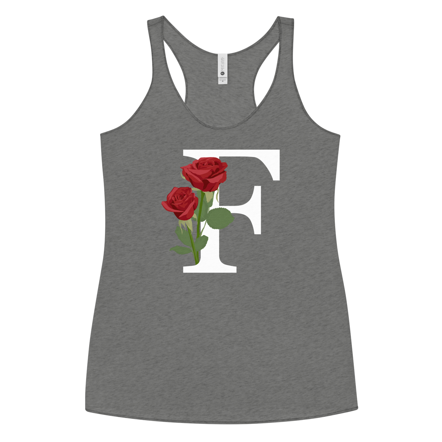 Flawless Edge Racerback Tank with Minimalist Initial 'F' with Roses motif