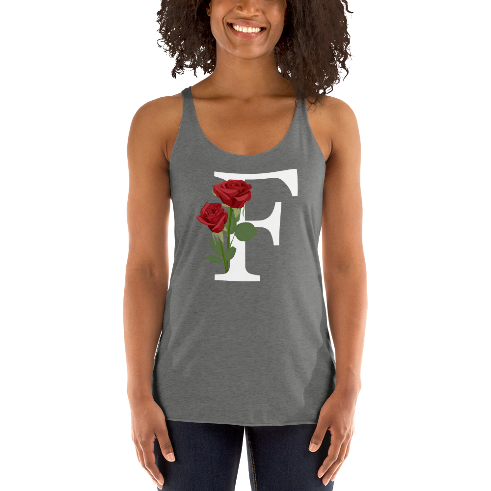 Flawless Edge Racerback Tank with Minimalist Initial 'F' with Roses motif