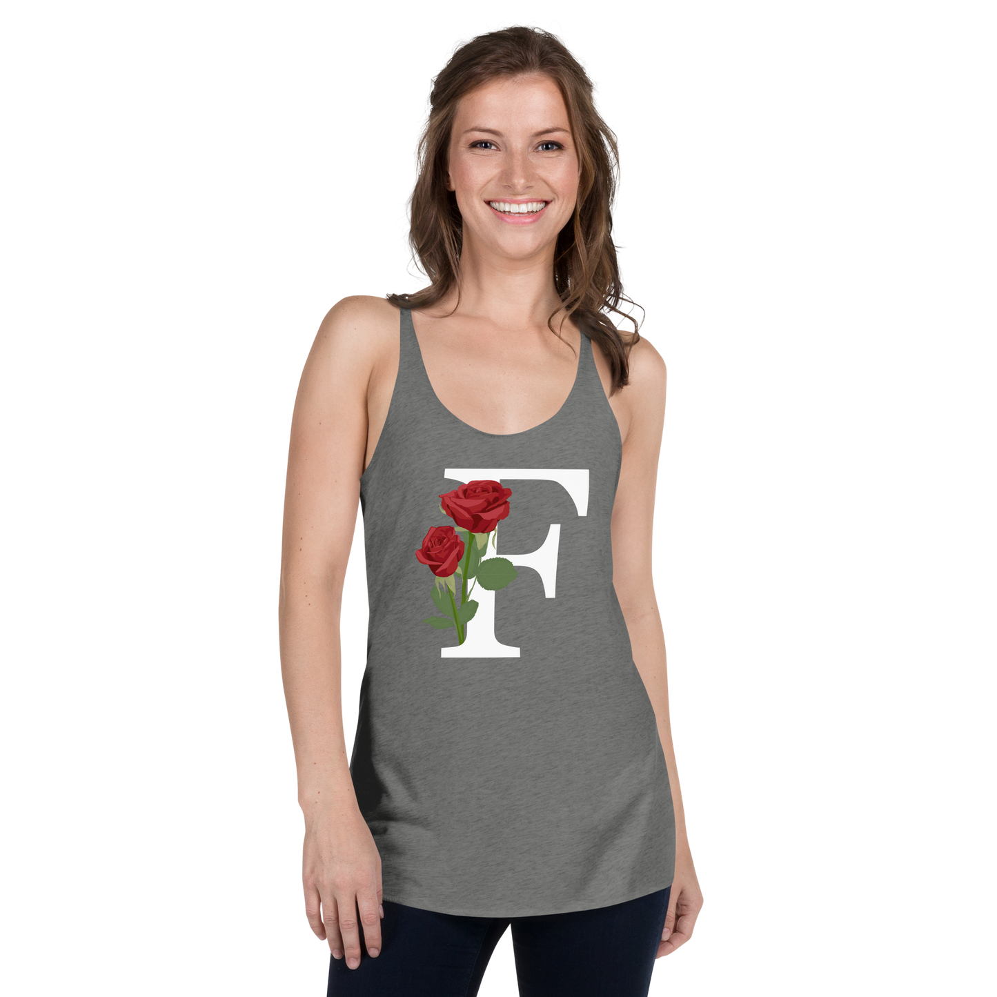 Flawless Edge Racerback Tank with Minimalist Initial 'F' with Roses motif