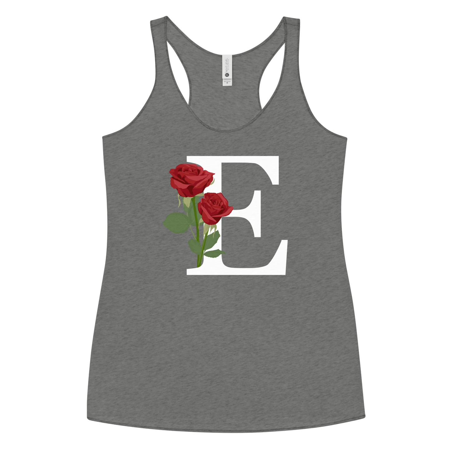 Flawless Edge Racerback Tank with Minimalist Initial 'E' with Roses motif