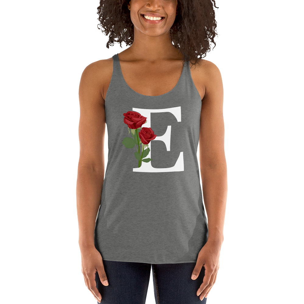 Flawless Edge Racerback Tank with Minimalist Initial 'E' with Roses motif