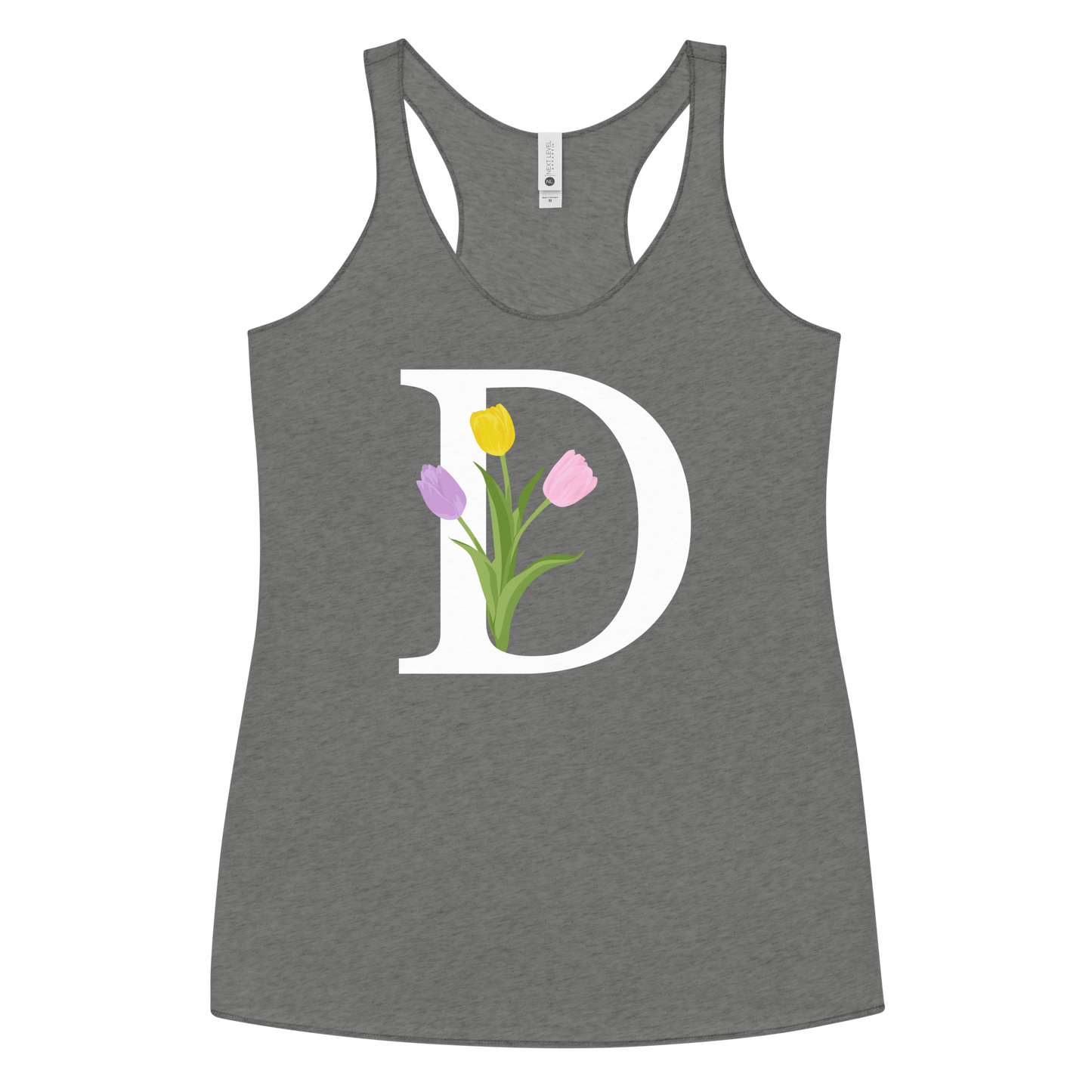 Flawless Edge Racerback Tank with Minimalist Initial 'D' with Tulips motif