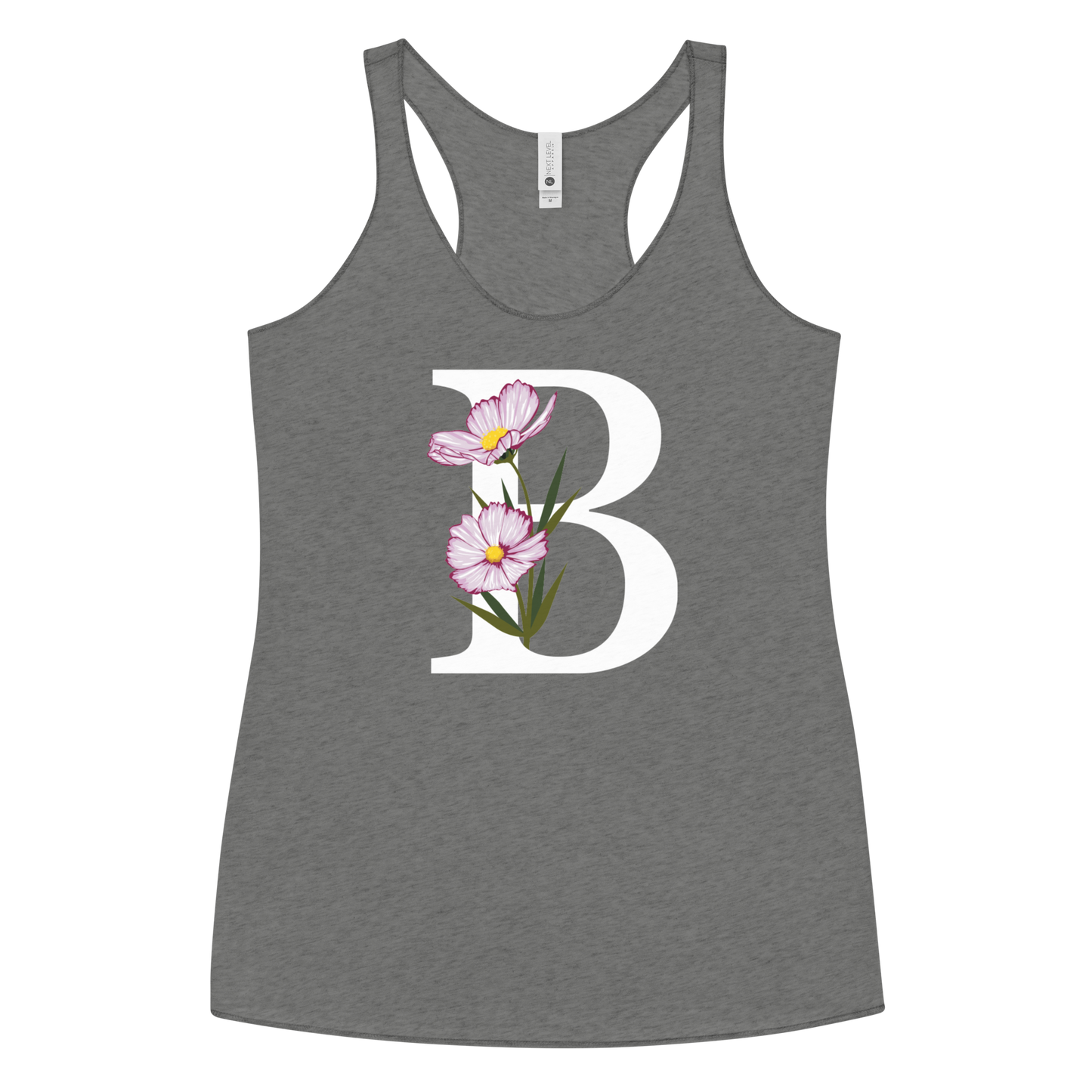 Flawless Edge Racerback Tank with Minimalist Initial 'B' with Flowers motif