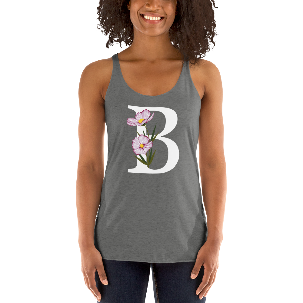 Flawless Edge Racerback Tank with Minimalist Initial 'B' with Flowers motif