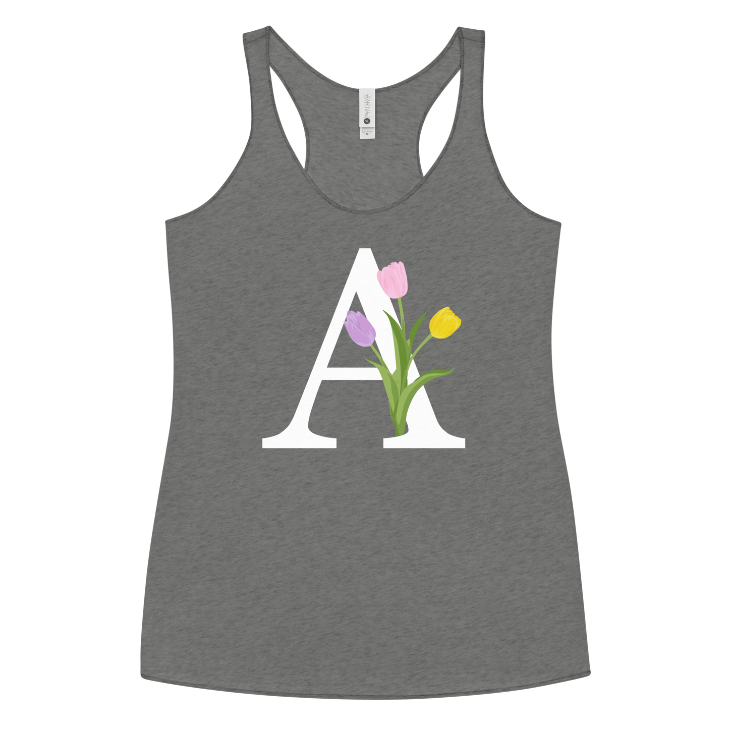 Flawless Edge Racerback Tank with Minimalist Initial 'A' with Tulips motif