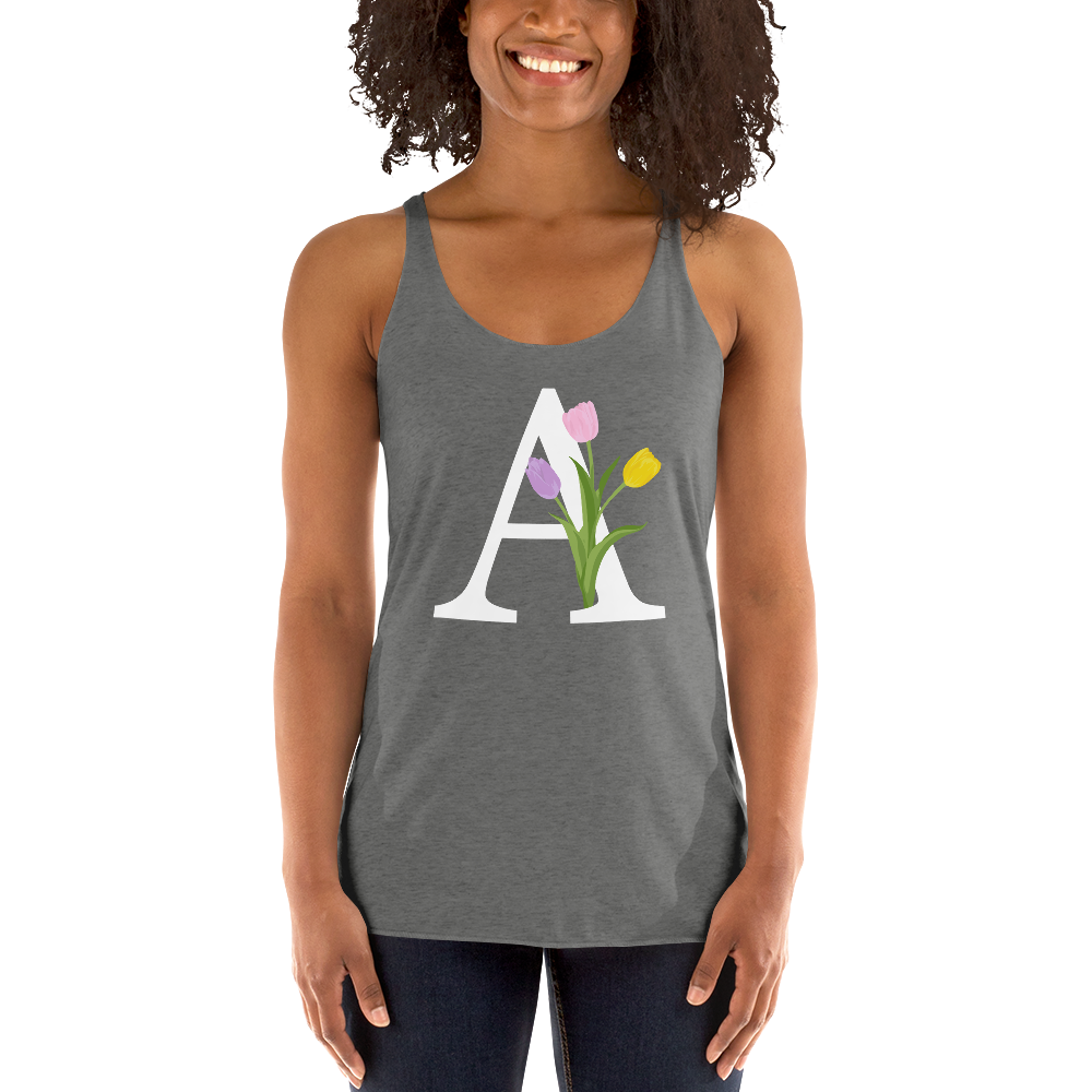 Flawless Edge Racerback Tank with Minimalist Initial 'A' with Tulips motif