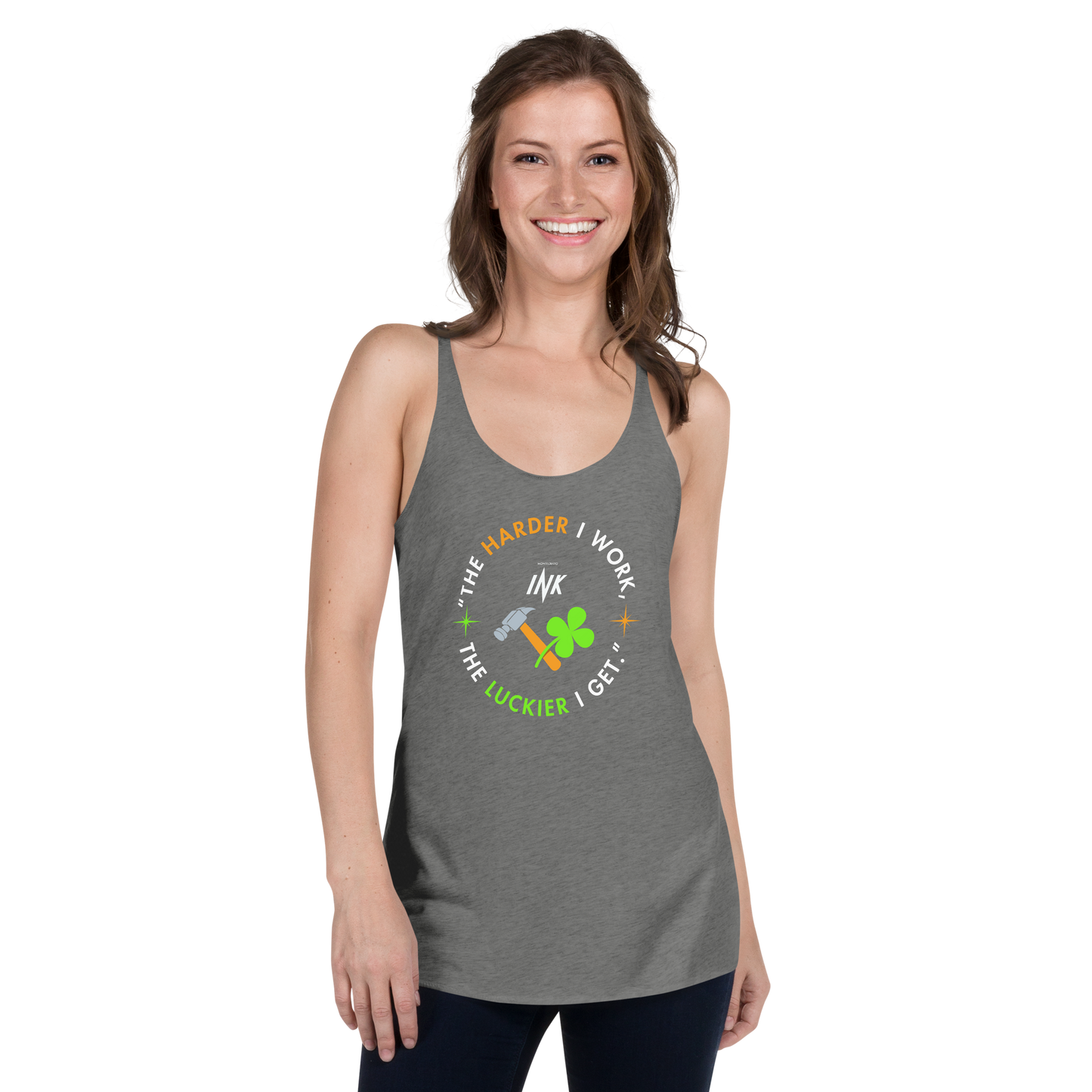 Flawless Edge Racerback Tank Top with Iconic “Lucky Worker” motif