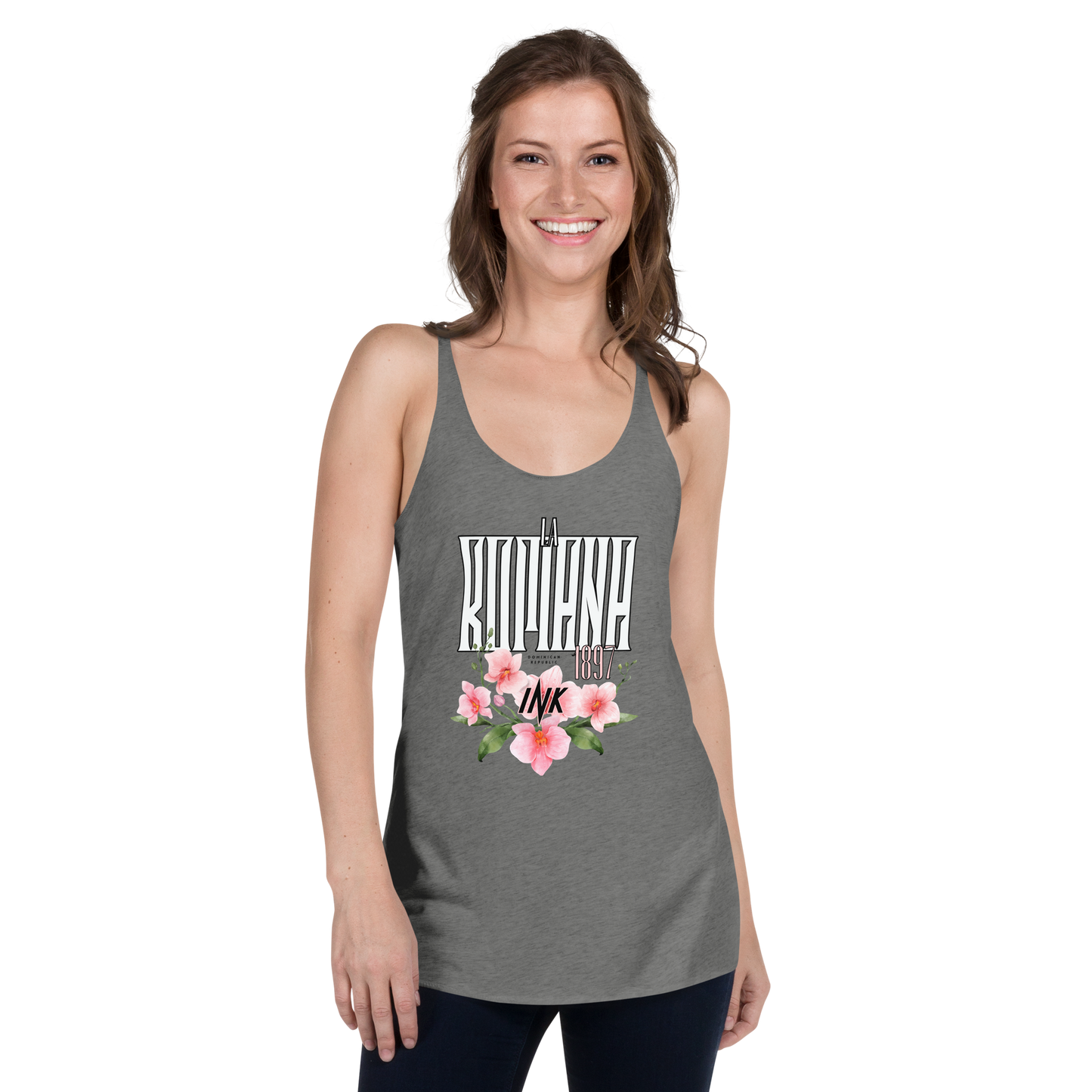 Flawless Edge Racerback Tank Top with “La Romana, 1897” motif