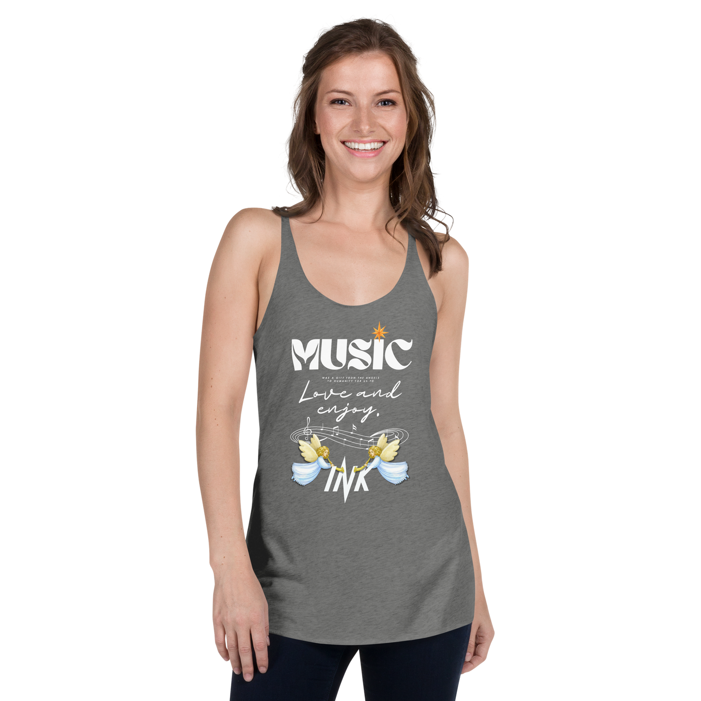 Flawless Edge Racerback Tank Top with "Music" motif