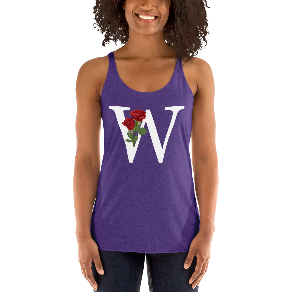 Flawless Edge Racerback Tank with Minimalist Initial 'W' with Roses motif