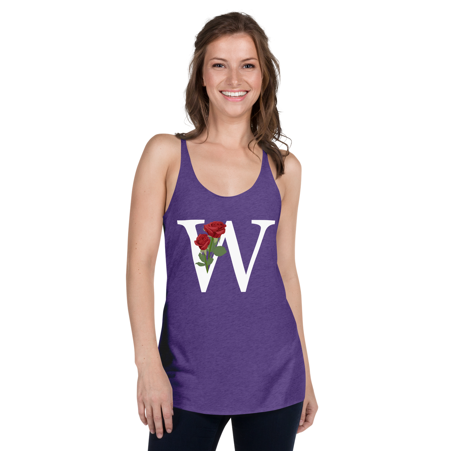 Flawless Edge Racerback Tank with Minimalist Initial 'W' with Roses motif