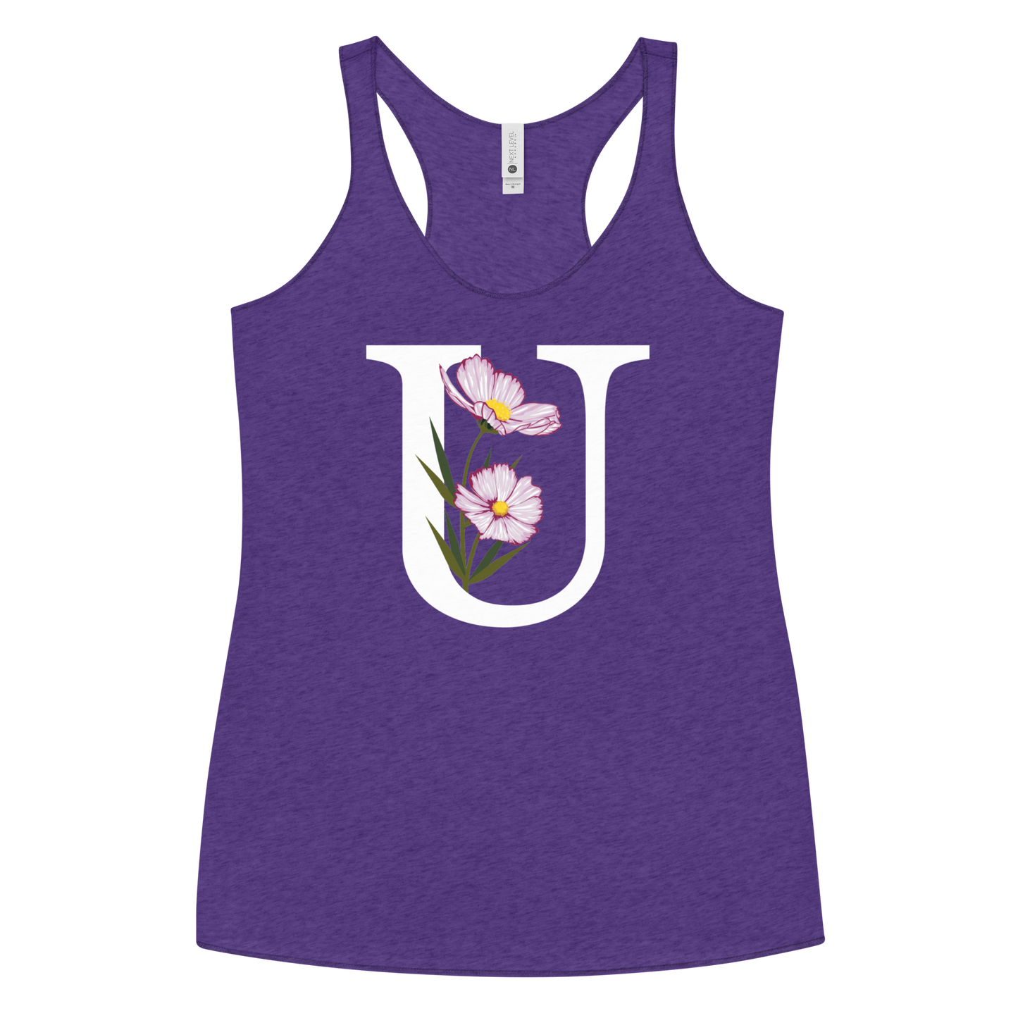 Flawless Edge Racerback Tank with Minimalist Initial 'U' with Flowers motif