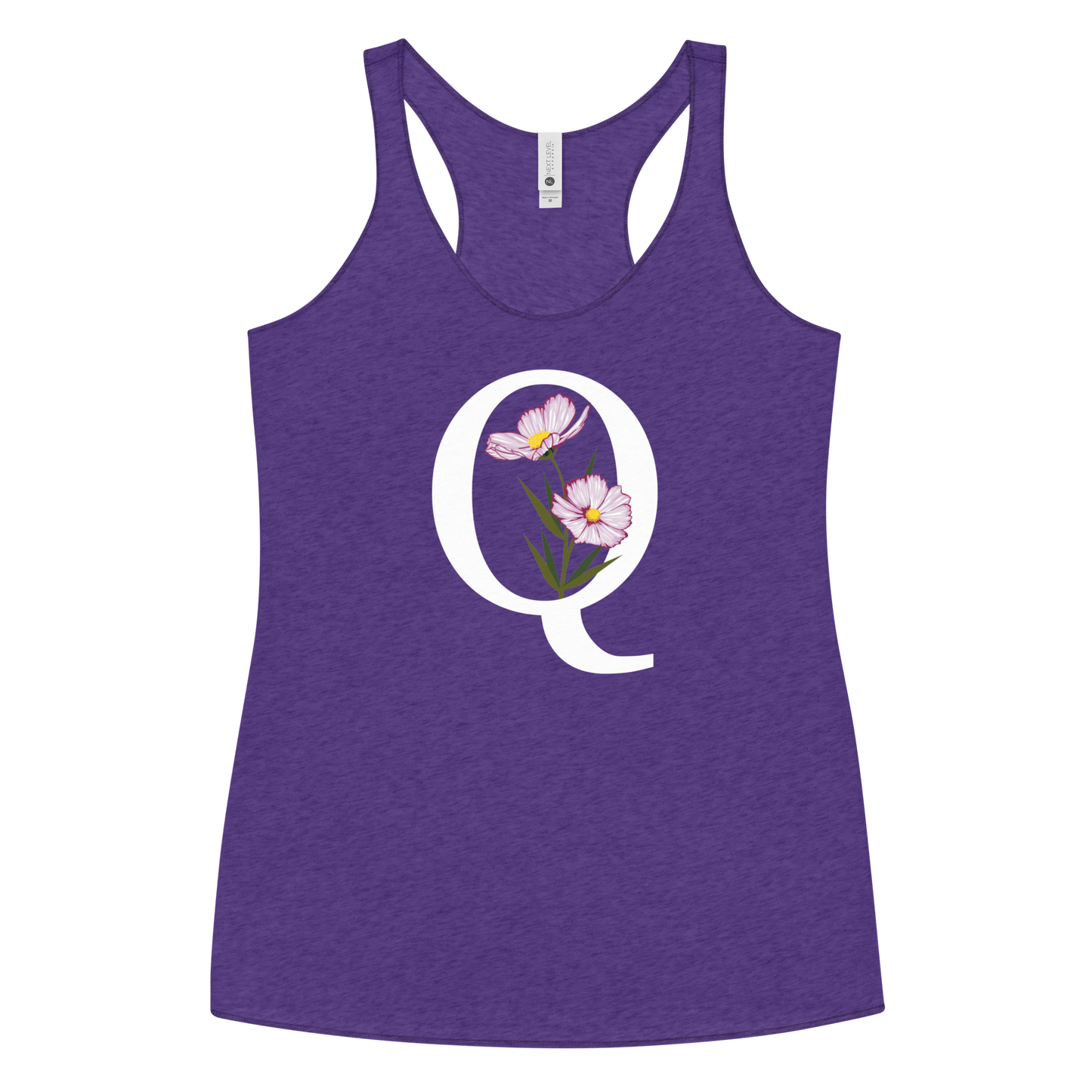 Flawless Edge Racerback Tank with Minimalist Initial 'Q' with Flowers motif