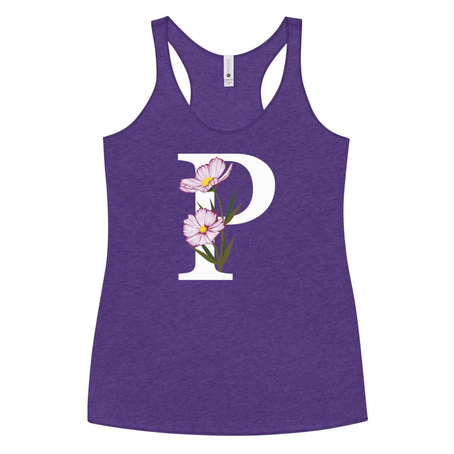 Flawless Edge Racerback Tank with Minimalist Initial 'P' with Flowers motif