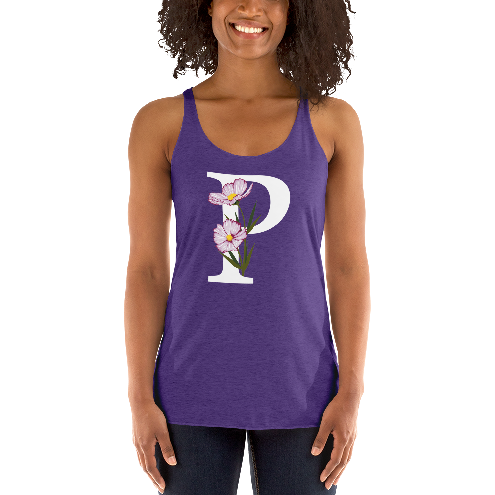 Flawless Edge Racerback Tank with Minimalist Initial 'P' with Flowers motif