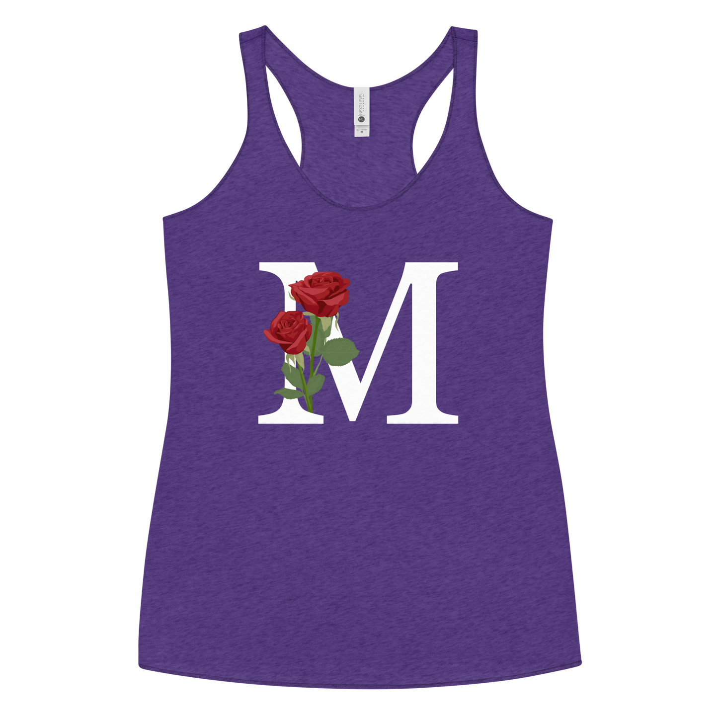 Flawless Edge Racerback Tank with Minimalist Initial 'M' with Roses motif