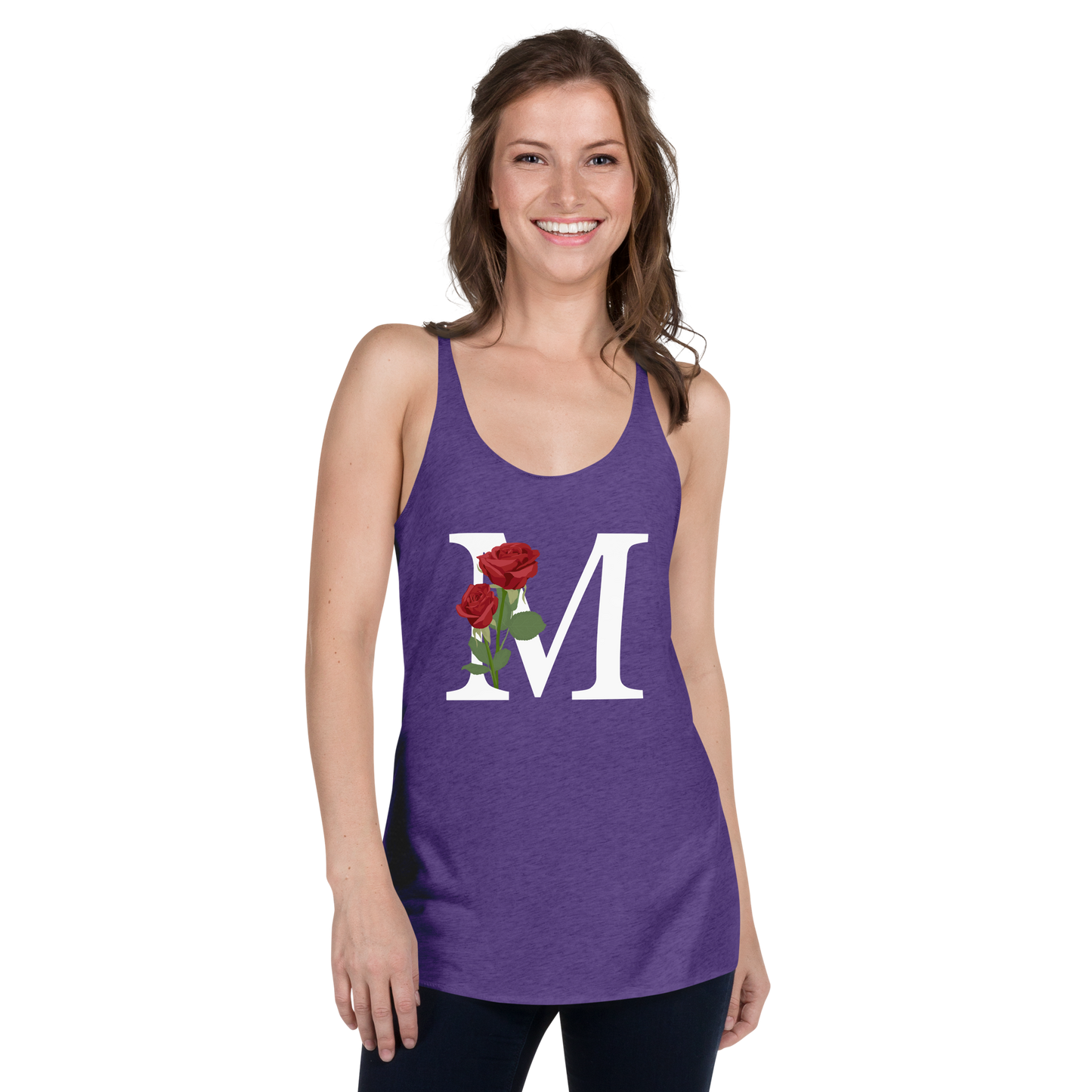 Flawless Edge Racerback Tank with Minimalist Initial 'M' with Roses motif