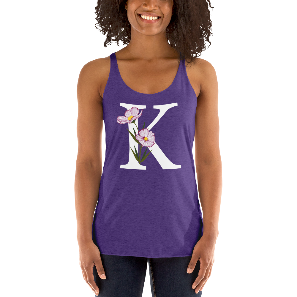 Flawless Edge Racerback Tank with Minimalist Initial 'K' with Flowers motif