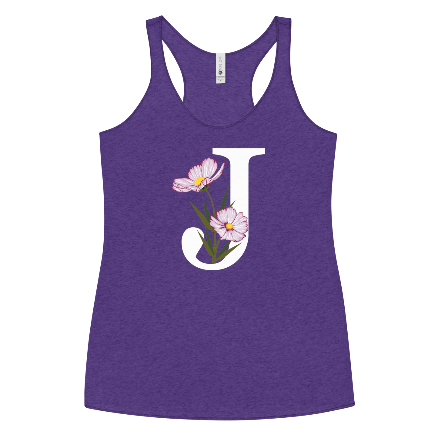 Flawless Edge Racerback Tank with Minimalist Initial 'J' with Flowers motif