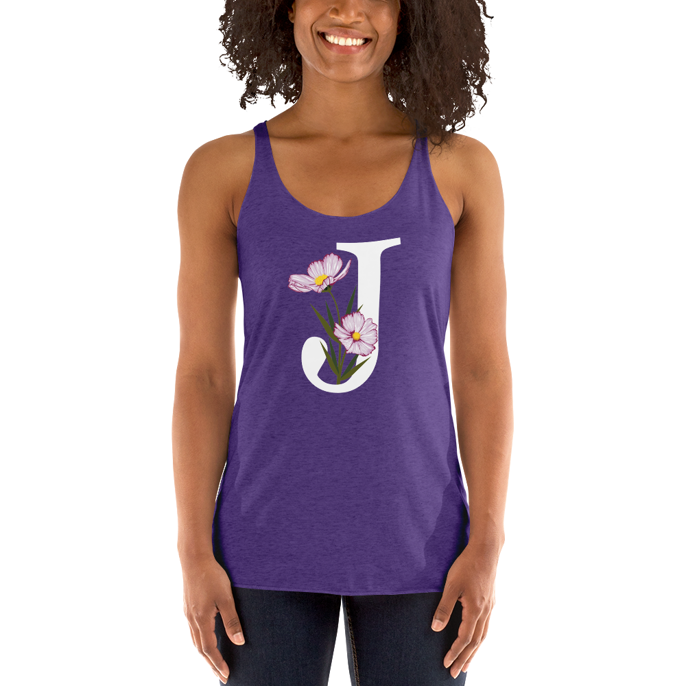 Flawless Edge Racerback Tank with Minimalist Initial 'J' with Flowers motif