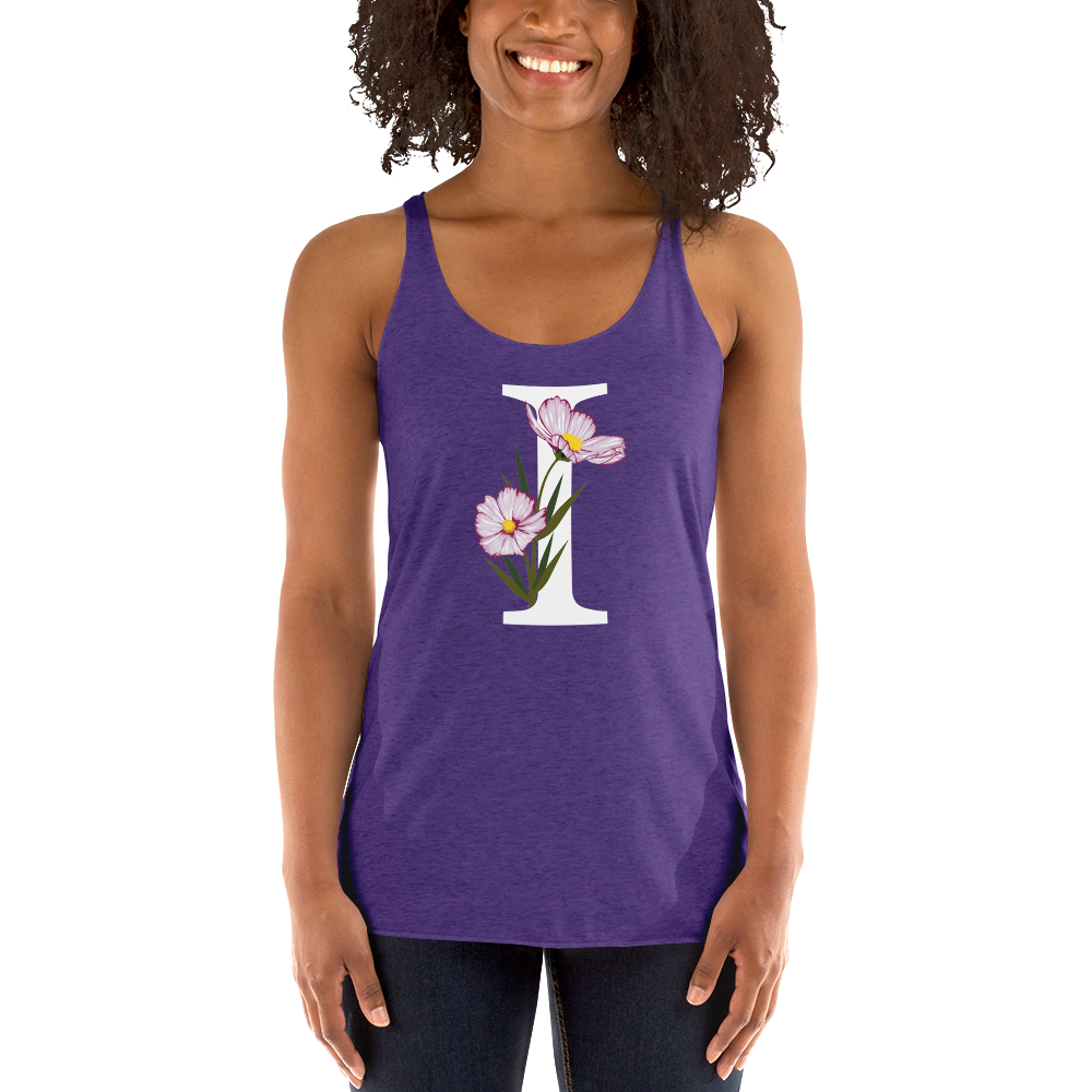 Flawless Edge Racerback Tank with Minimalist Initial 'I' with Flowers motif