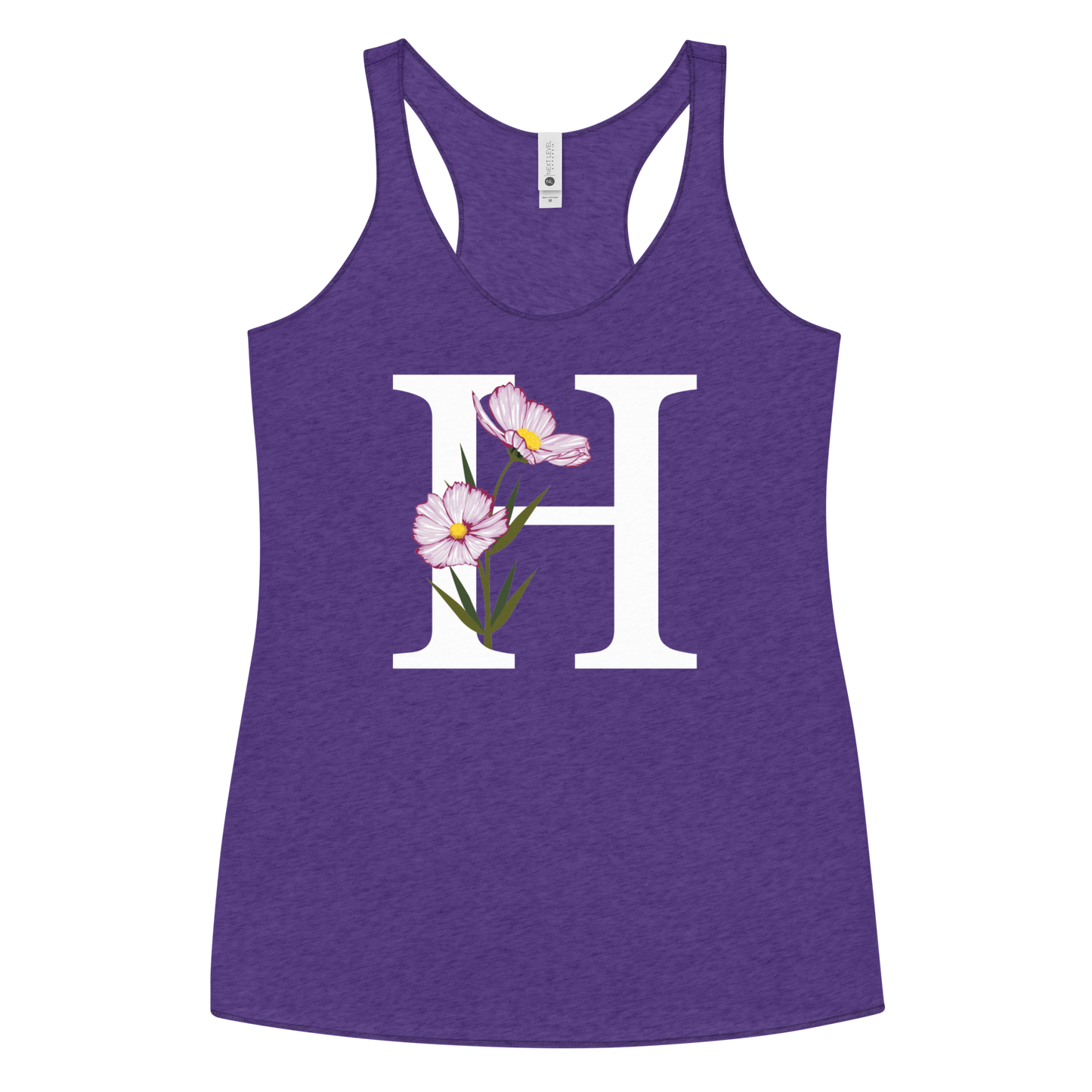 Flawless Edge Racerback Tank with Minimalist Initial 'H' with Flowers motif